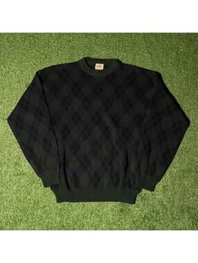Vintage GFC Argyle Knit Sweater XXL Acrylic Pullover Grandpa Grandma Style Plaid